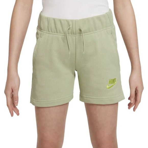 NIKE Olive Aura SPORTSWEAR CLUB FRENCH TERRY FLEECE SHORTS M standard fit girls - Picture 1 of 3